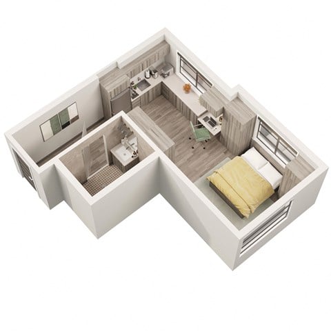 Floor plan for studio, 1 bath, 412 sqft